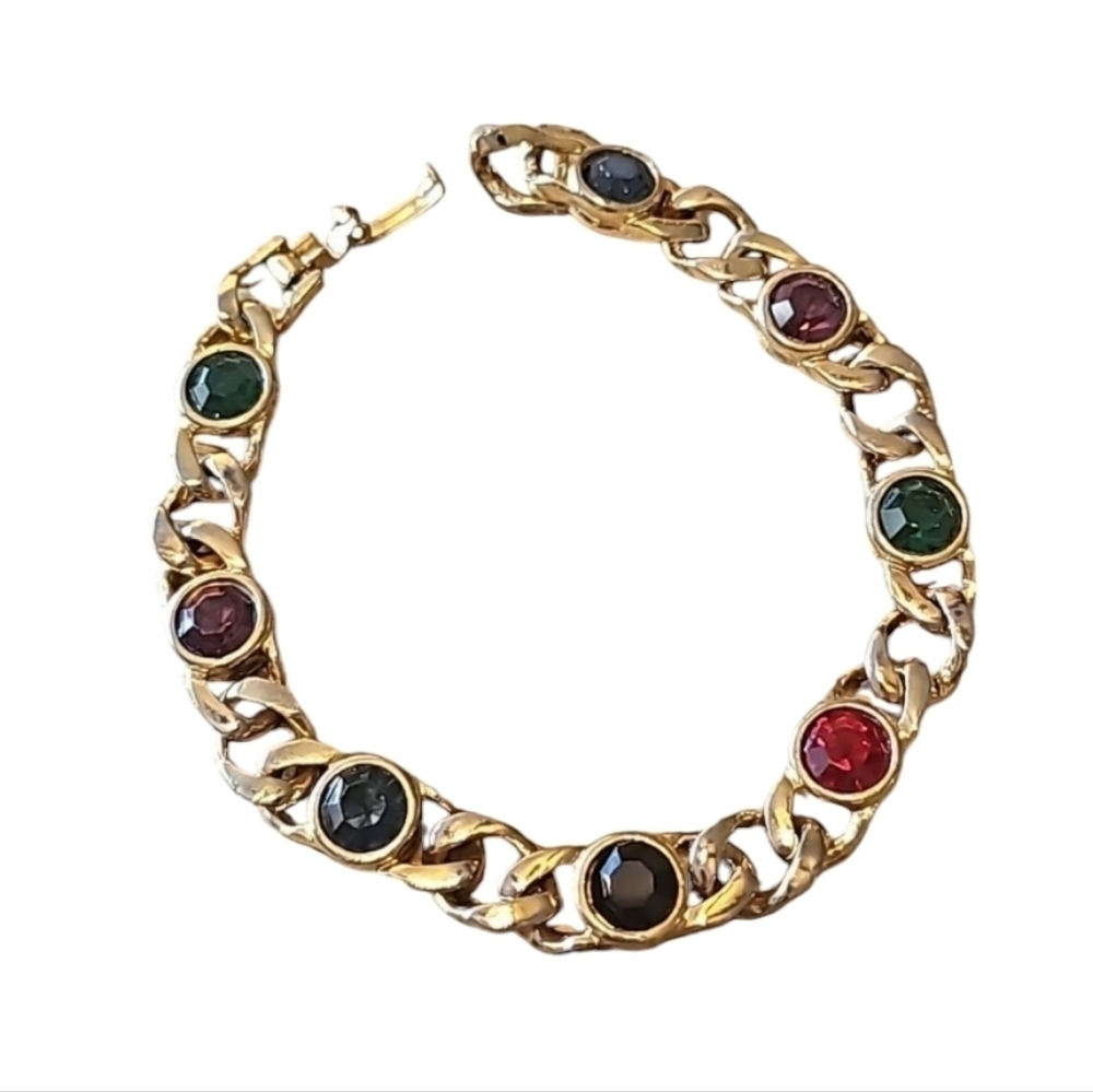 Vintage colorful gemstone gold chain bracelet